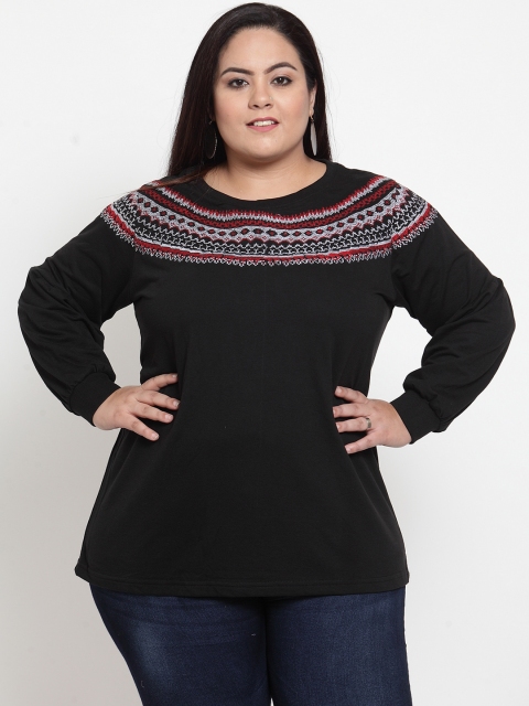 

plusS Women Black Solid Pullover Sweatshirt