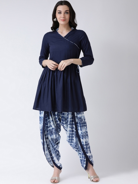 

Castle Women Navy Blue & Off-White Solid Angrakha Kurta with Dhoti Pants