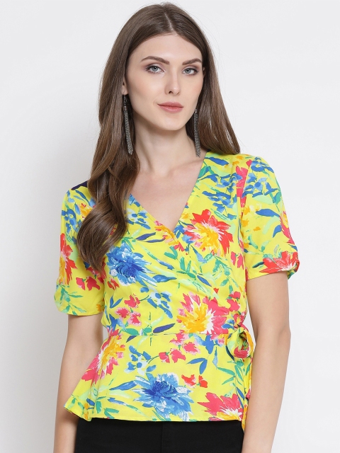 

Oxolloxo Women Yellow & Blue Printed Wrap Top