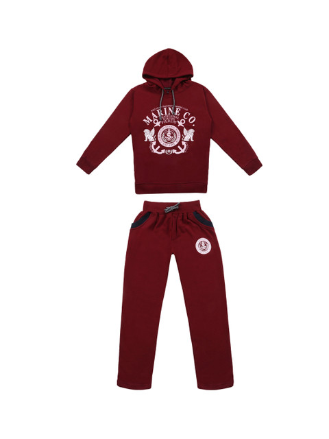 

Lil Tomatoes Boys Maroon & White Print Tracksuit
