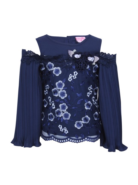 

CUTECUMBER Girls Navy Blue Self Design Top