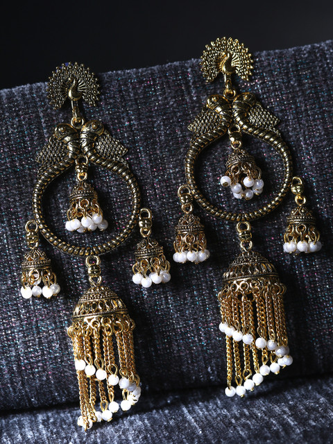

ANIKAS CREATION Gunmetal-Toned & Gold-Plated Enamelled Dome Shaped Jhumkas, Metallic