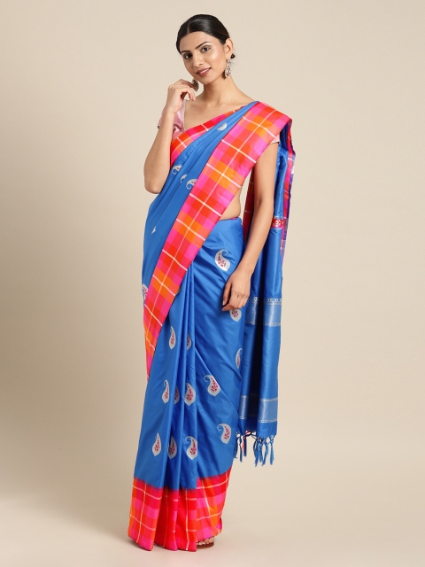 

Mitera Blue Silk Blend Woven Design Kanjeevaram Saree