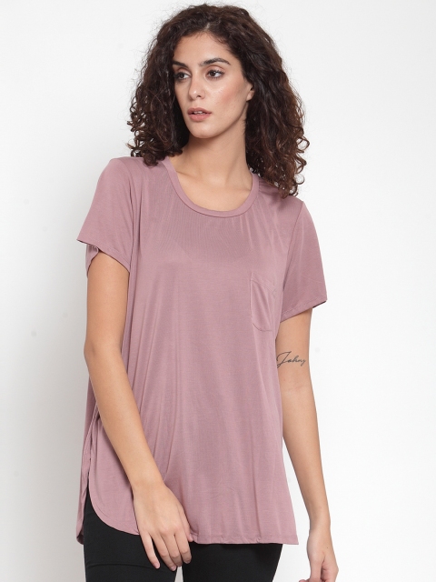 J Style Women Pink Solid Round Neck T-shirt
