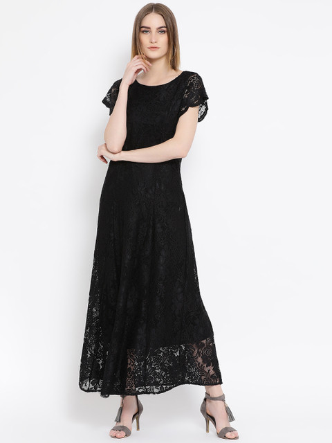 

Latin Quarters Women Black Self Design Maxi Dress