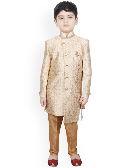 

SG YUVRAJ Boys Cream-Coloured & Gold-Toned Self Design Silk Sherwani