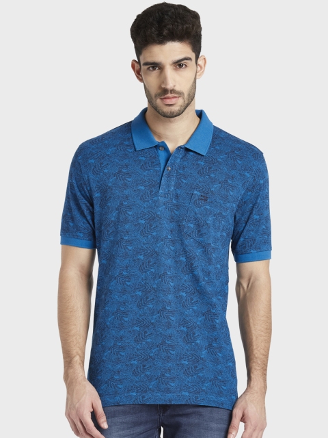 

ColorPlus Men Blue Black Printed Polo Collar Pure Cotton T-shirt