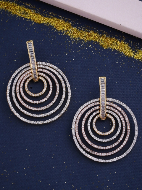 

Voylla Gold-Plated & White Circular Drop Earrings