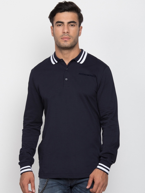 

Antony Morato Men Navy Blue Solid Polo Collar T-shirt