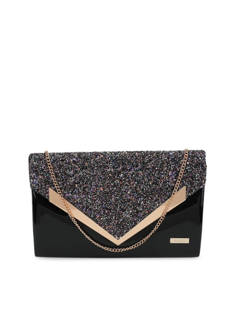 

Kazo Black & Gold-Toned Embellished Embroidered Clutch