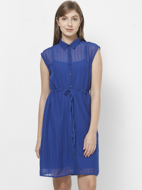 

109F Women Self Design Blue Shirt Dress