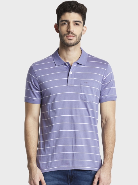

ColorPlus Men Lavender & White Striped Polo Collar T-shirt