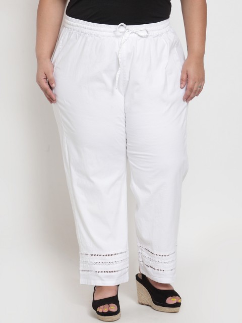 

plusS Women Off-White Solid Straight Palazzos