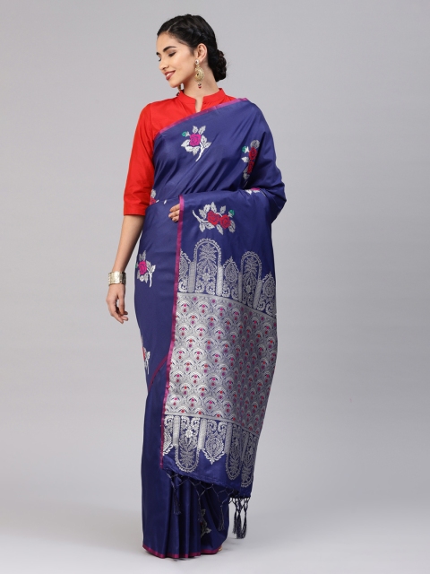 

Mitera Blue Silk Blend Woven Design Kanjeevaram Saree