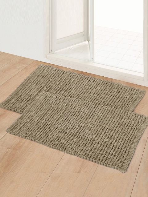 

Story@home Set of 2 Cream Solid No-Shredding Doormats, Beige