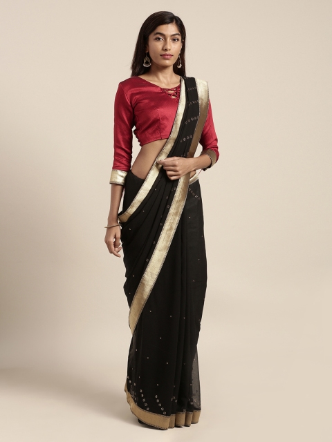 

Mitera Black & Golden Pure Chiffon Embellished Saree