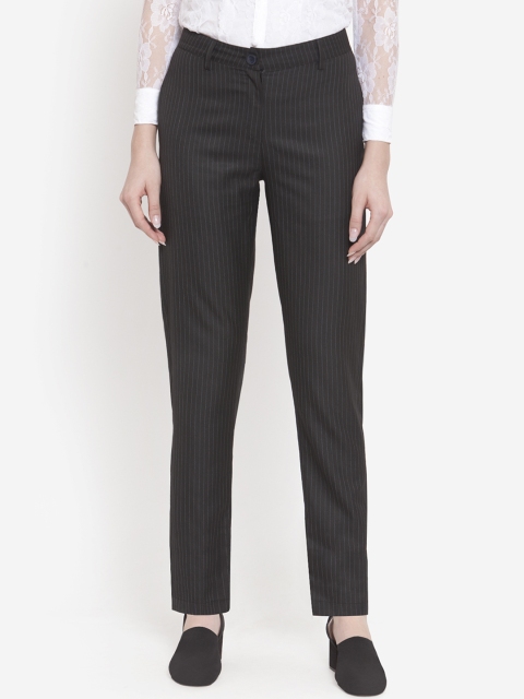 

Martini Women Black Tailored Straight Fit Striped Formal Trousers