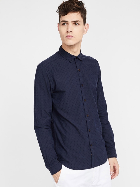 

Fame Forever by Lifestyle Men Navy Blue Slim Fit Self Design Casual Shirt