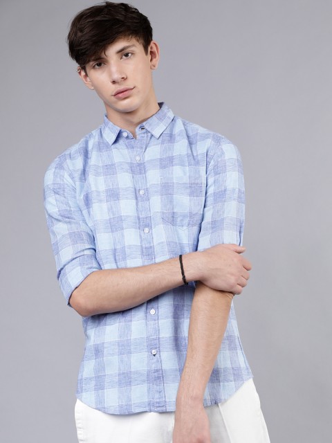 

HIGHLANDER Men Blue & White Slim Fit Checked Casual Shirt