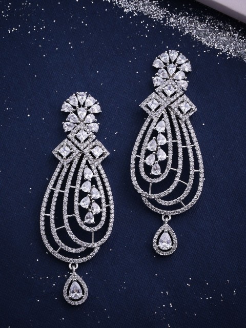 

Voylla Silver-Plated & White Contemporary Drop Earrings
