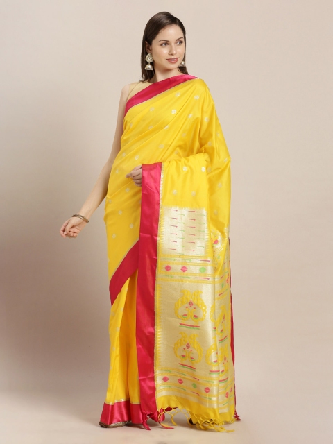 

Mitera Yellow Silk Blend Woven Design Paithani Saree