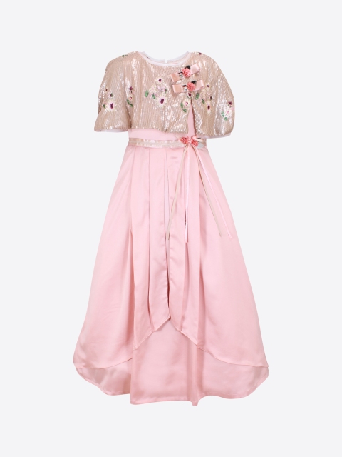 

CUTECUMBER Girls Peach-Coloured Embellished Peach-Coloured Maxi Dress
