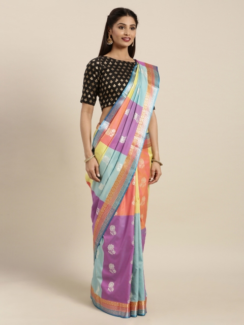 

Mitera Sea Green & Purple Silk Blend Woven Design Kanjeevaram Saree