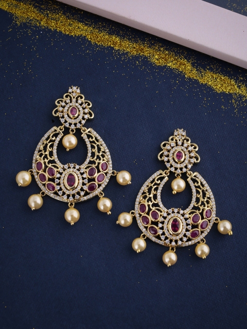 

Voylla Gold-Plated & White Circular Drop Earrings