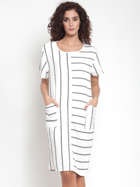 

J Style Women White & Black Striped T-shirt Dress