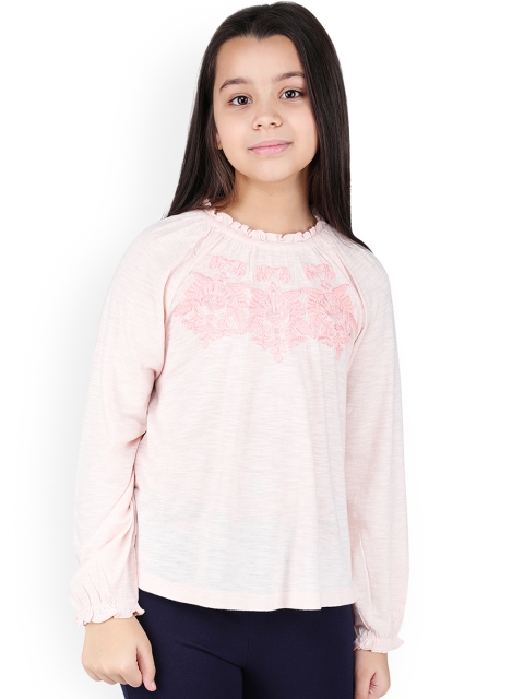 

One Friday Girls Pink Self Design Top