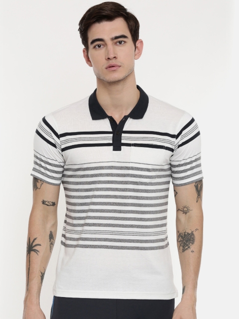 

Proline Men Off-White Striped Polo Collar T-shirt