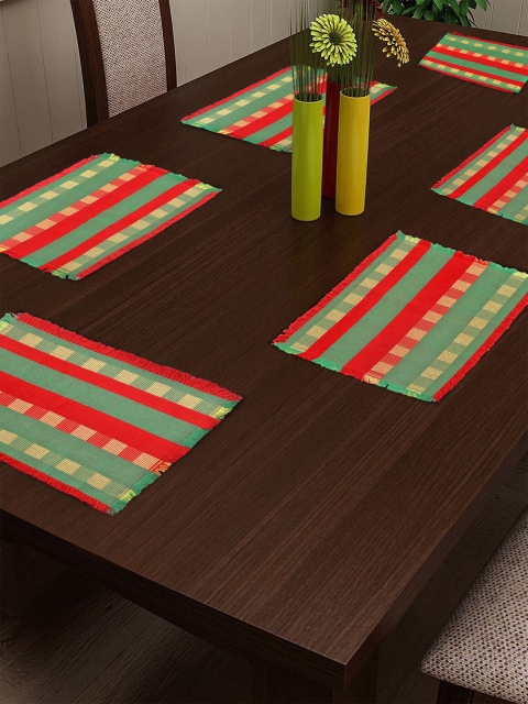 

NEUDIS Set of 6 Red & Green Striped Handwoven Table Placemats