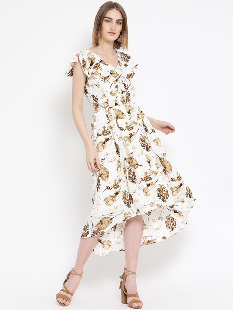 

Latin Quarters Women Tropical Print Off-White Fit and Flare Dress