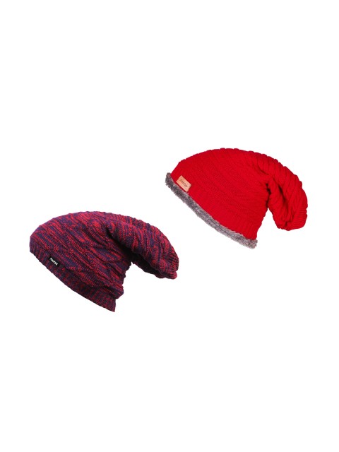 

Knotyy Men Pack of 2 Beanie, Red