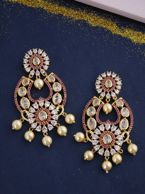 

Voylla Red Gold-Plated Studded Classic Drop Earrings