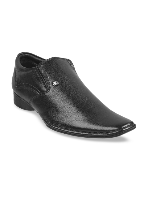 

Metro Men Black Textured Leather Formal Slip-Ons