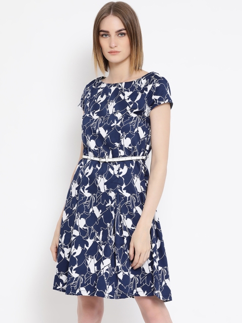 

Latin Quarters Women Navy Blue &Printed Fit and Flare Dress