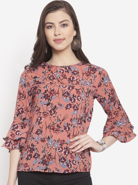 

Martini Women Peach-Coloured & Blue Floral Floral Print Top