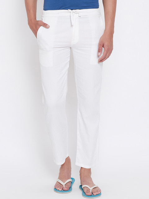 

Wear Your Mind Men White Striped Mid-Rise Lounge Pants