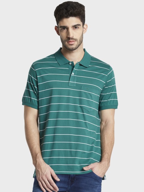 

ColorPlus Men Green & White Striped Polo Collar T-shirt