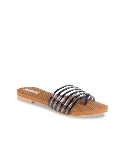 

Berry Purple Women Black Striped Synthetic Patent One Toe Flats