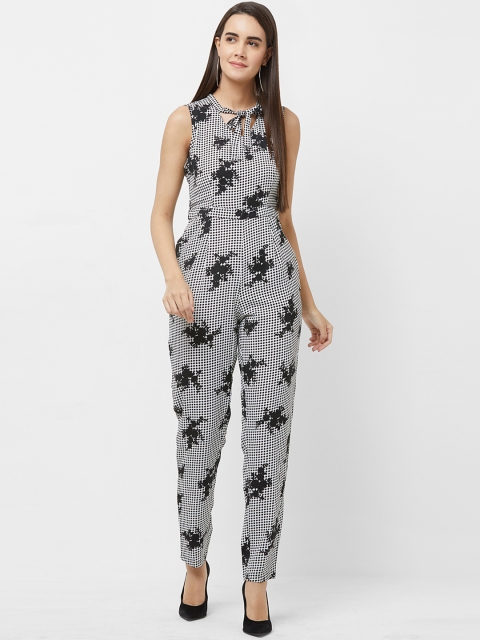 

109F Women Black & White Printed Basic Jumpsuit