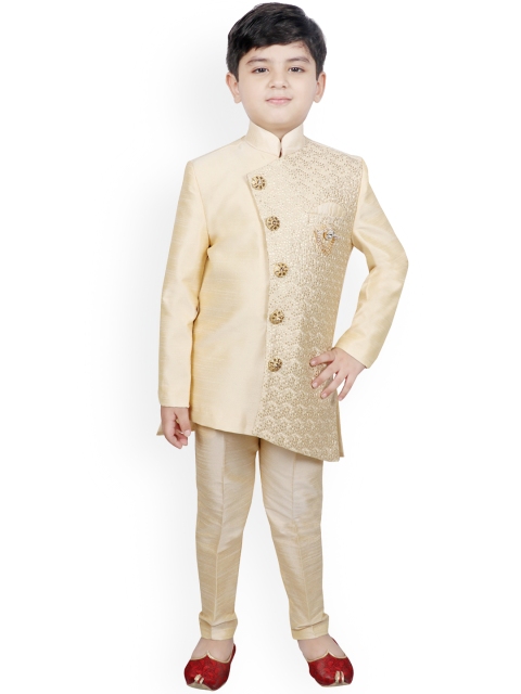 

SG YUVRAJ Boys Cream-Coloured Embroidered Silk Sherwani