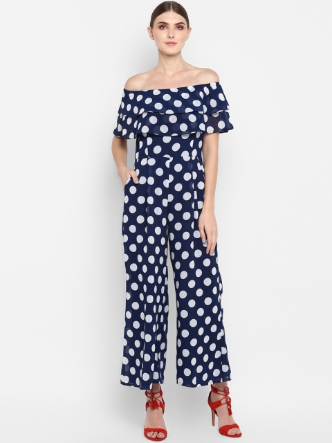 

TRENDY DIVVA Women Navy Blue & White Printed Basic Jumpsuit
