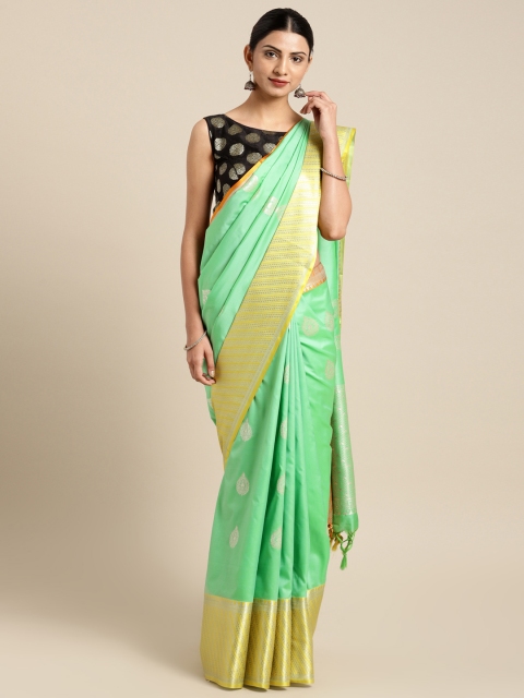

Mitera Green Silk Blend Woven Design Kanjeevaram Saree