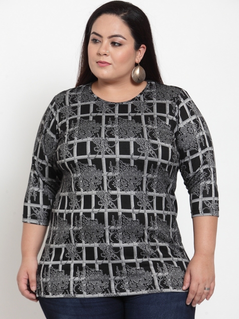 

plusS Black & Grey Print Top
