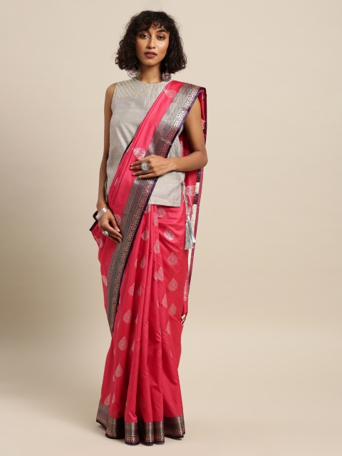 

Mitera Pink & Navy Blue Silk Blend Woven Design Kanjeevaram Saree