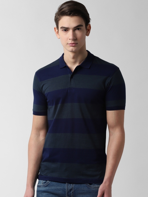 

Peter England Casuals Men Navy Blue Striped Slim-Fit Polo Collar T-shirt