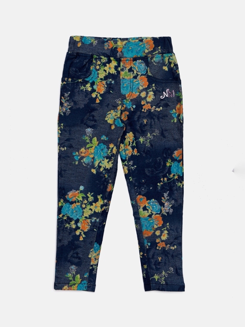 

Nins Moda Girls Blue & Orange Printed Skinny-Fit Jeggings