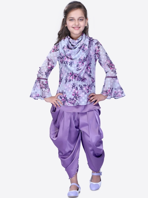 

CUTECUMBER Girls Purple & Lavender Printed Top with Dhoti Pants